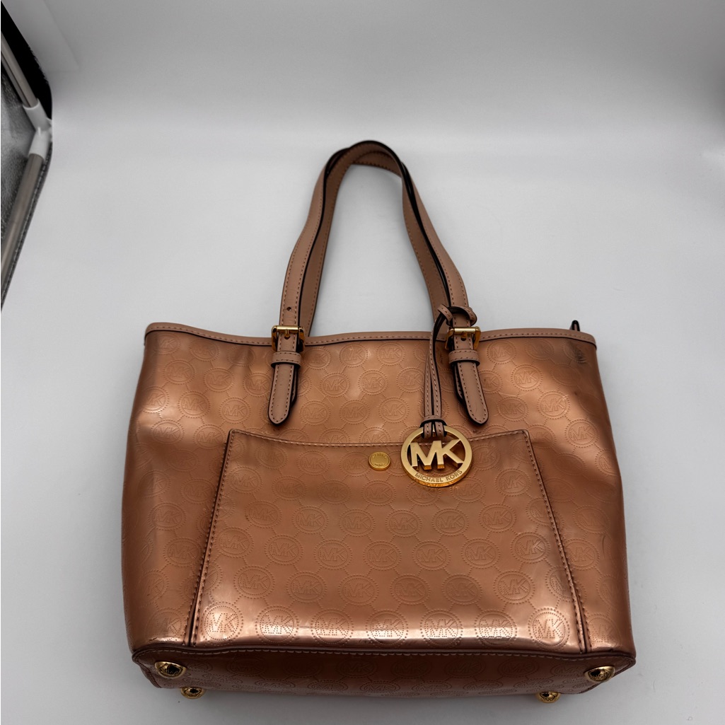 Michael Kors Rose Gold Purse With Gold Medallion (Matching Wallet Included)